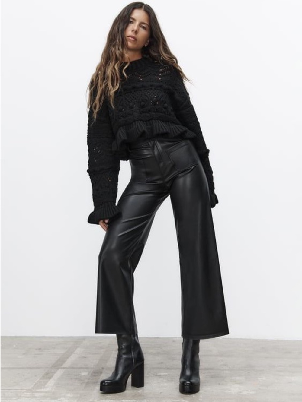 Zara Marine Faux Leather High waisted  wide-leg pants